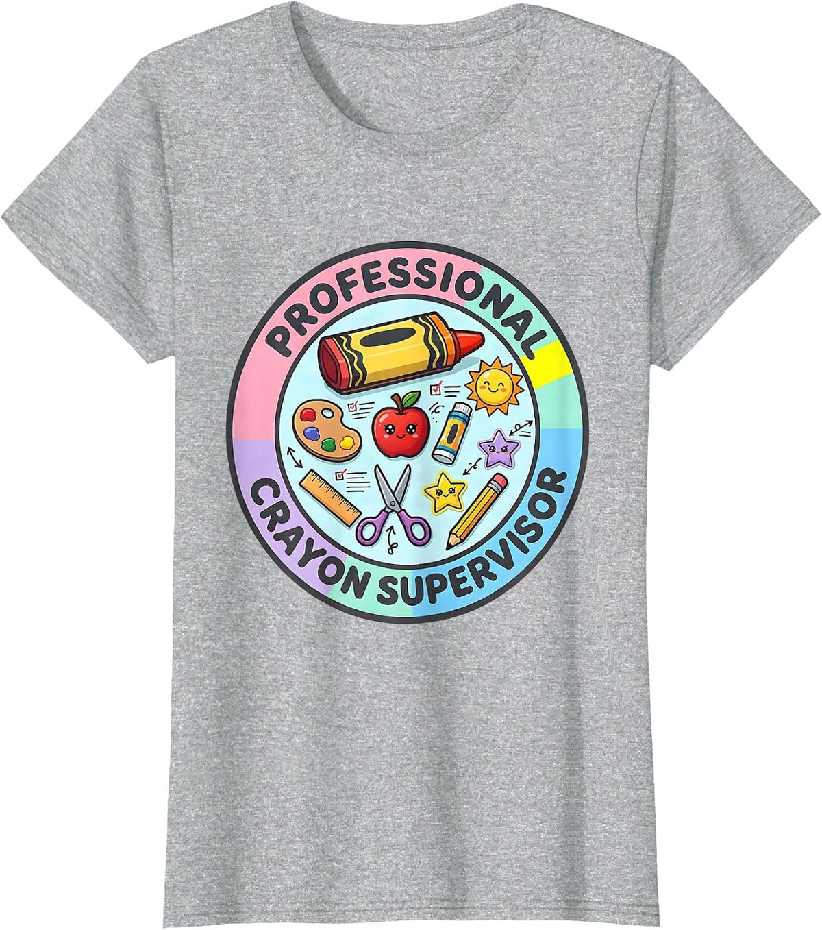 Women's Professional Crayon Supervisor Preschool Teacher T-Shirt - Heather Grey