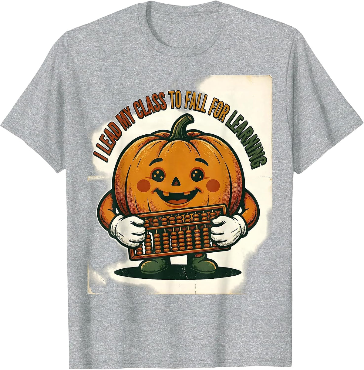 Men's I Lead My Class To Fall For Learning Vintage Teacher Pumpkin T-Shirt - Heather Grey