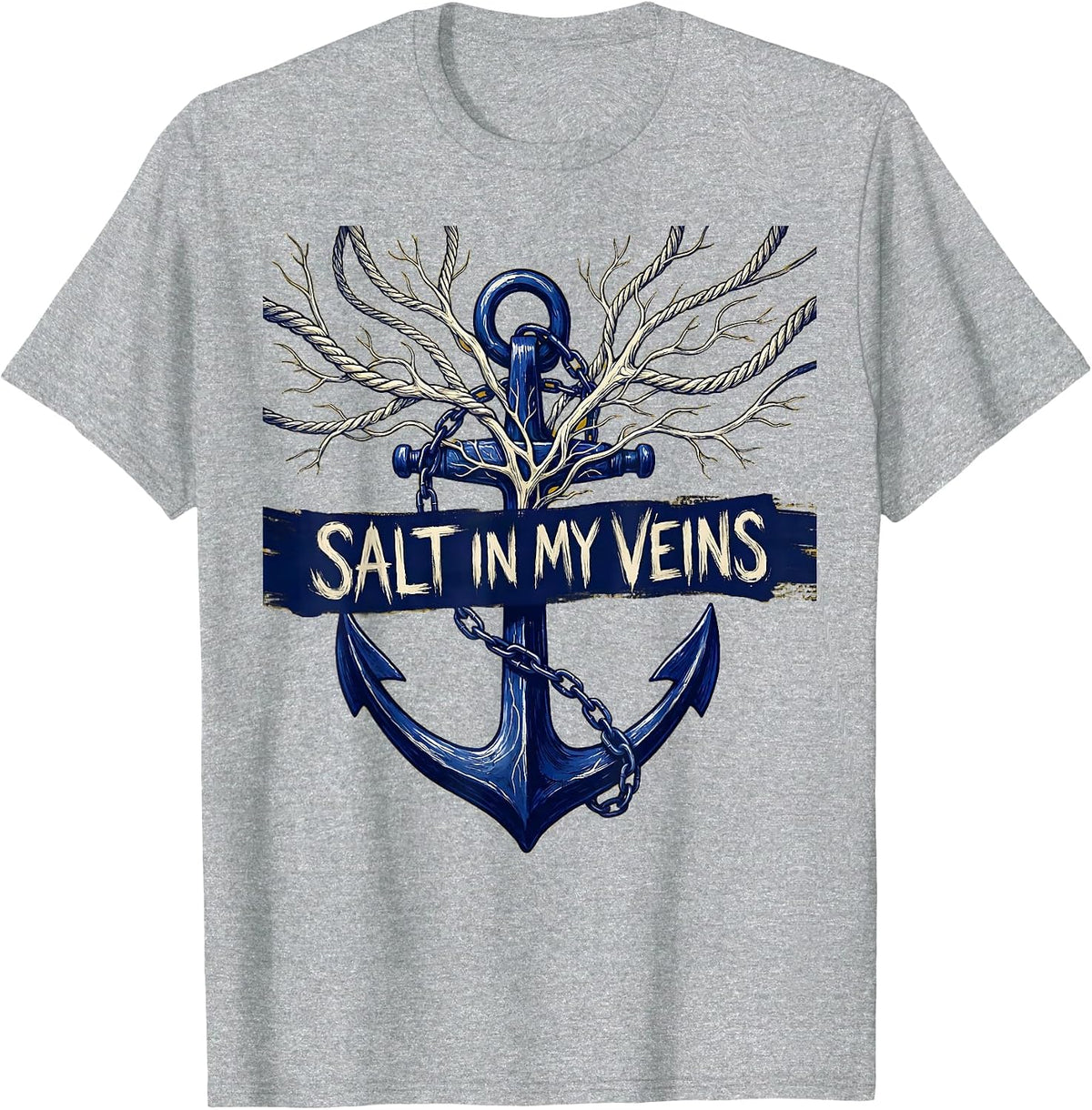 Men's Salt In My Veins Sailor Nautical Design T-Shirt - Heather Grey