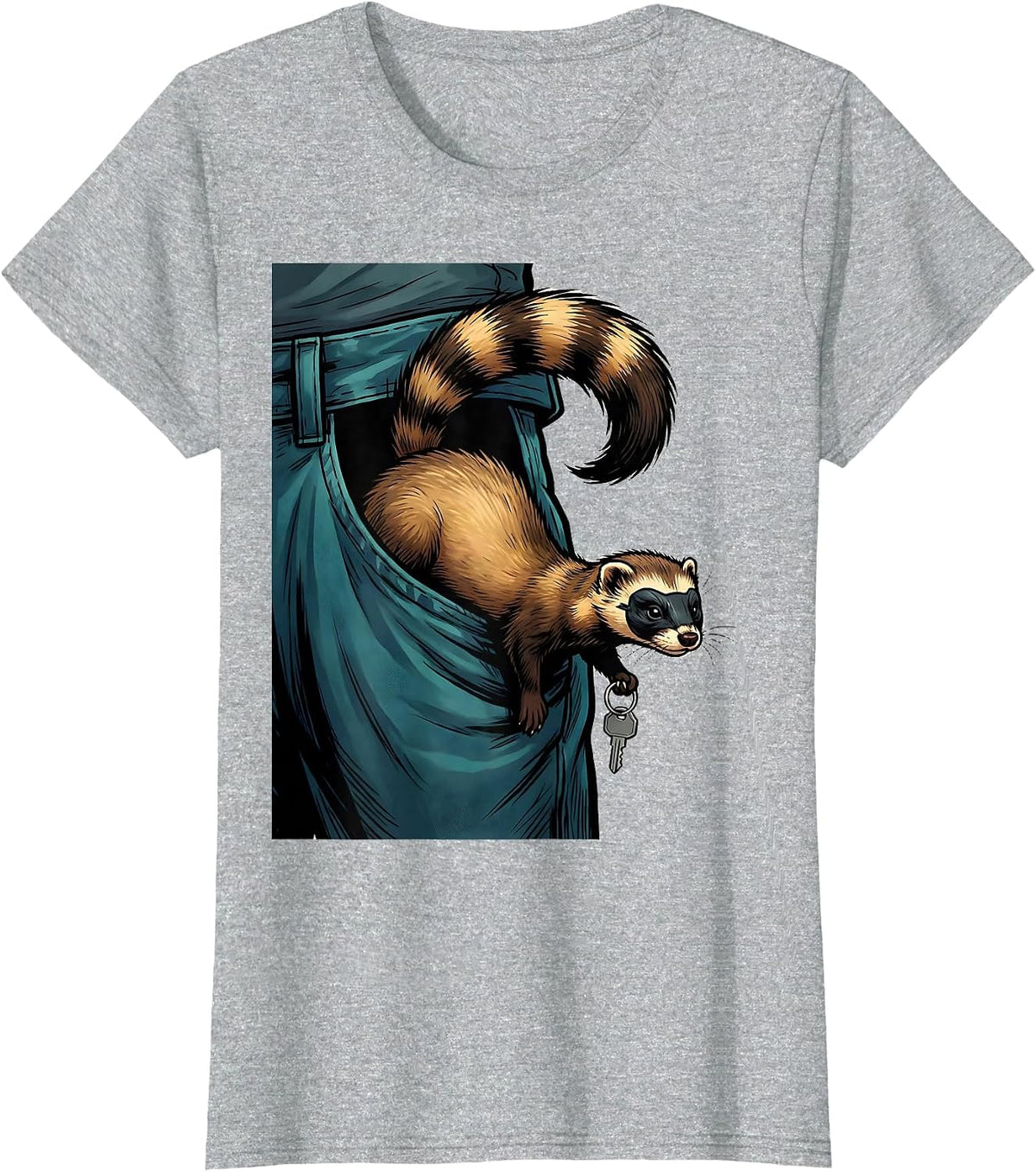 Masked Ferret Pocket Funny Ferret Lover Gift T-Shirt - Heather Grey