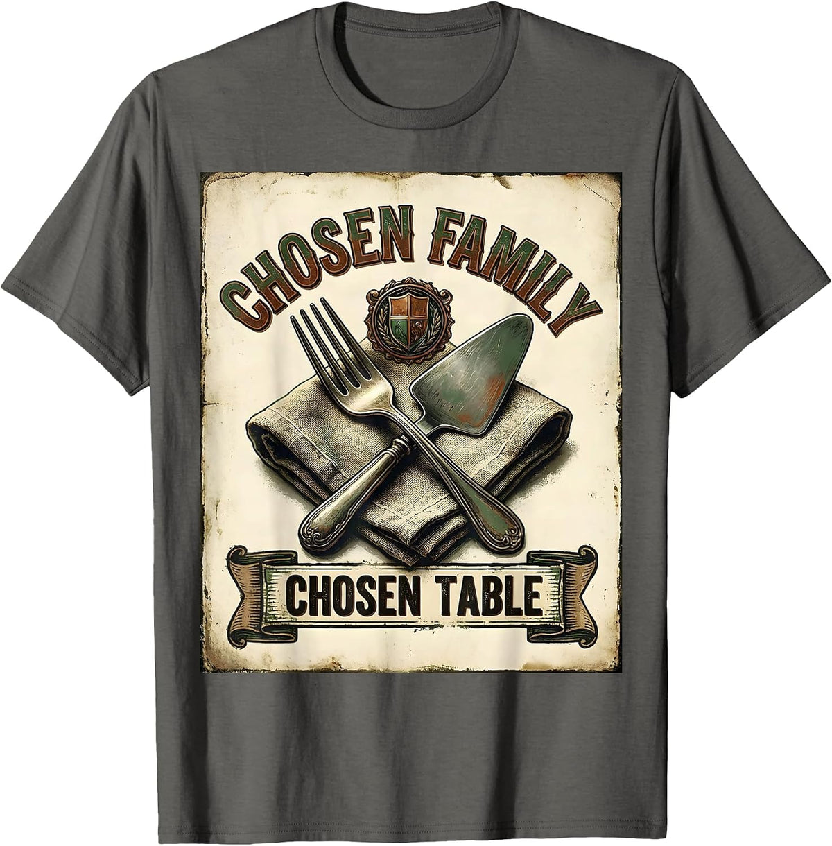 Men's Chosen Family Chosen Table Vintage Friendsgiving Matching T-Shirt - Asphalt Grey