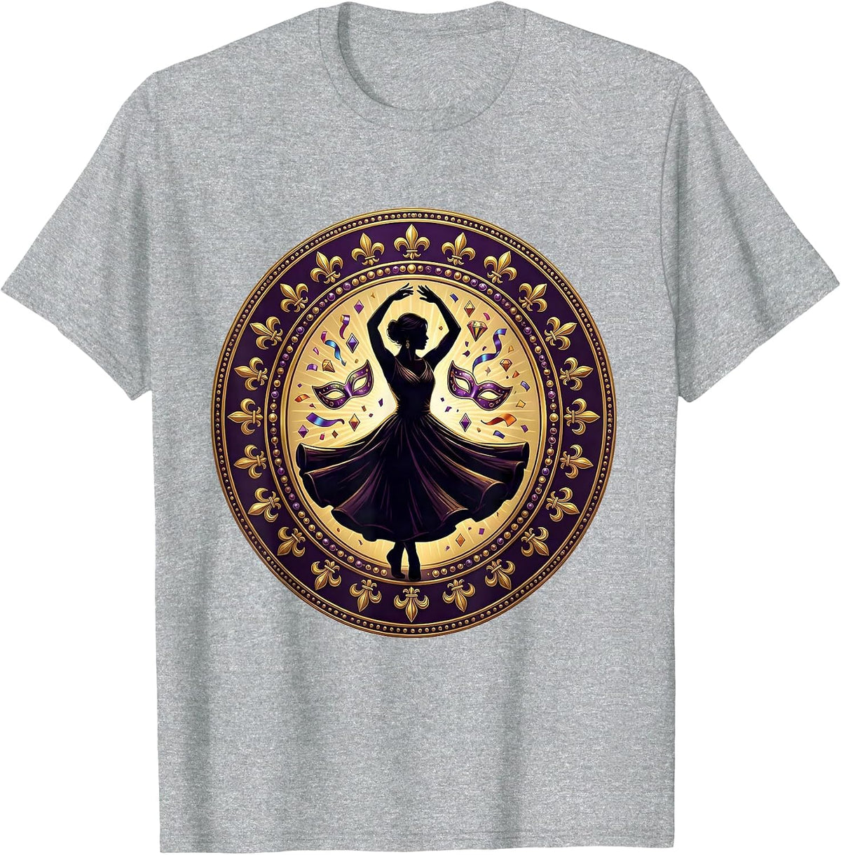 Men's Mardi Gras Dancing Silhouette Confetti Design T-Shirt - Heather Grey