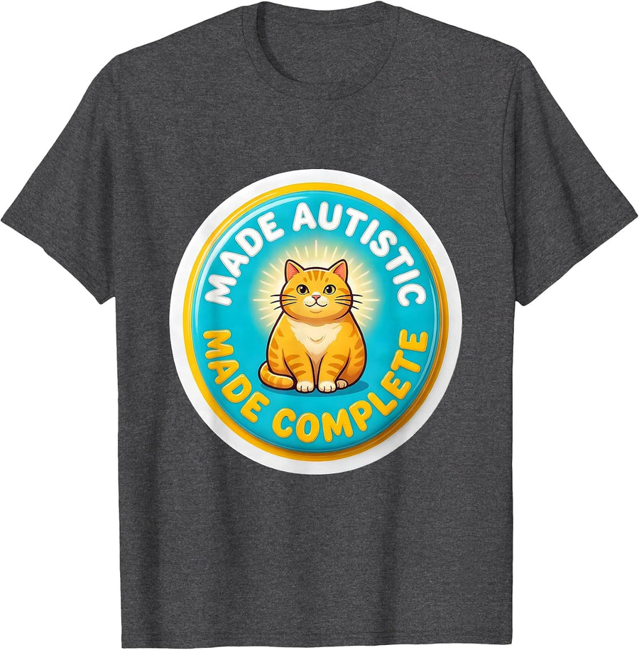 Men's Made Autistic Made Complete Funny Autistic Cat Meme Bootleg T-Shirt - Dark Heather Grey