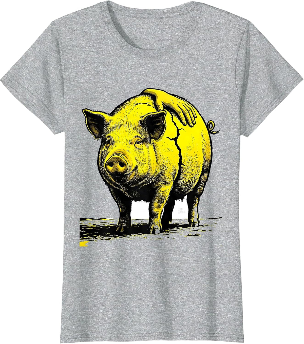 Women's Oversized Pig Stencil Farm Animal Lover Gift T-Shirt - Heather Grey