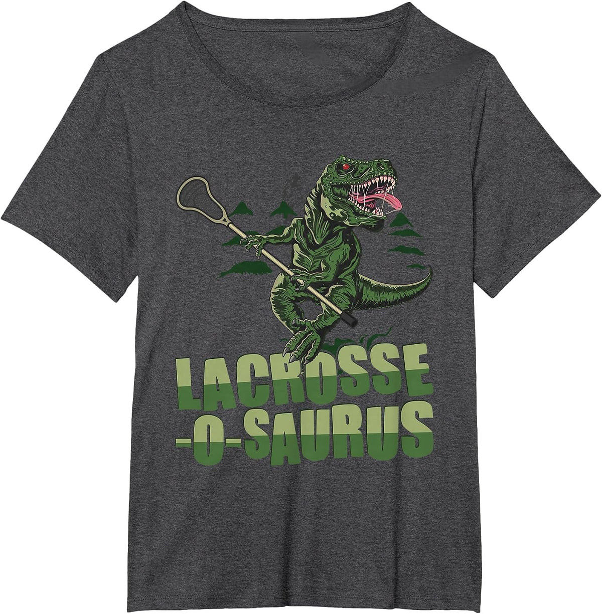 Lacrosse-o-Saurus - Funny Lacrosse Player Lax Lover Dinosaur T-Shirt - Dark Heather Grey