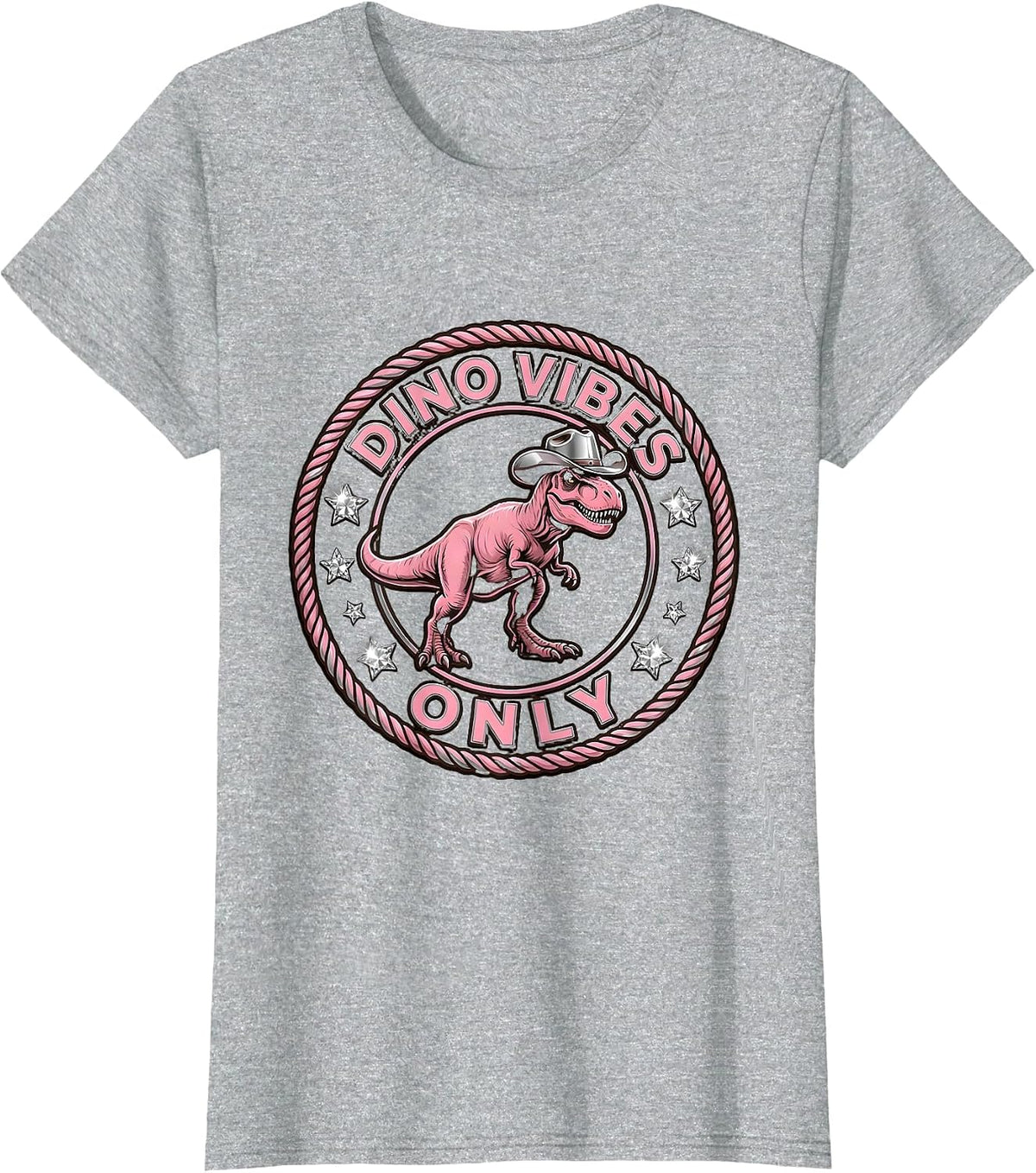 Dino Vibes Only Dinosaur Graphic Design T-Shirt - Heather Grey