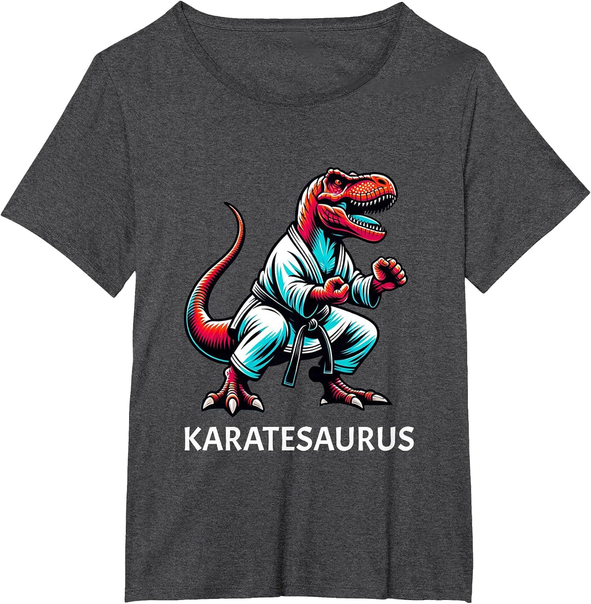 Funny Karate Dinosaur Karatesaurus T-Rex Graphic Karatist T-Shirt - Dark Heather Grey