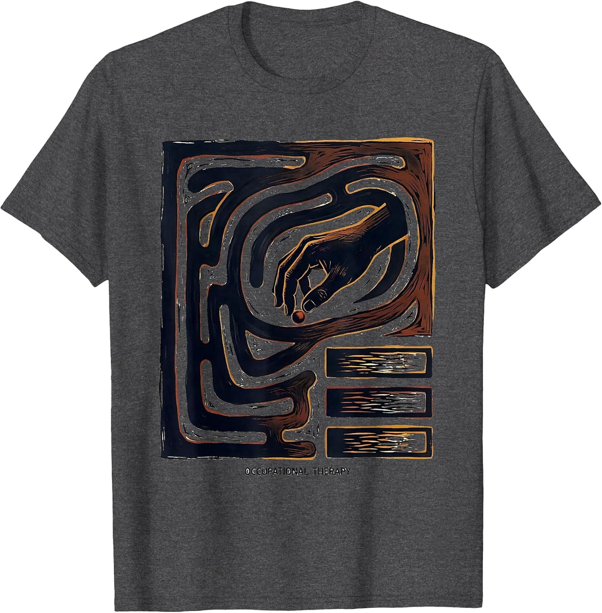 Men's Occupational Therapy Linocut Retro OT Month Practitioner T-Shirt - Dark Heather Grey