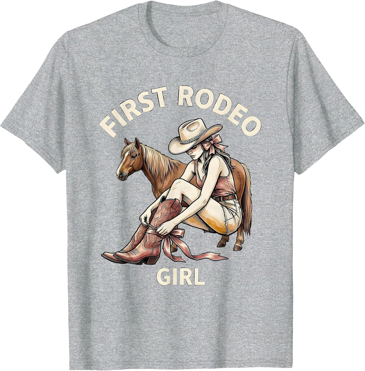Men's First Rodeo Girl Coquette Western Cowgirl Boots Bow Birthday T-Shirt - Heather Grey