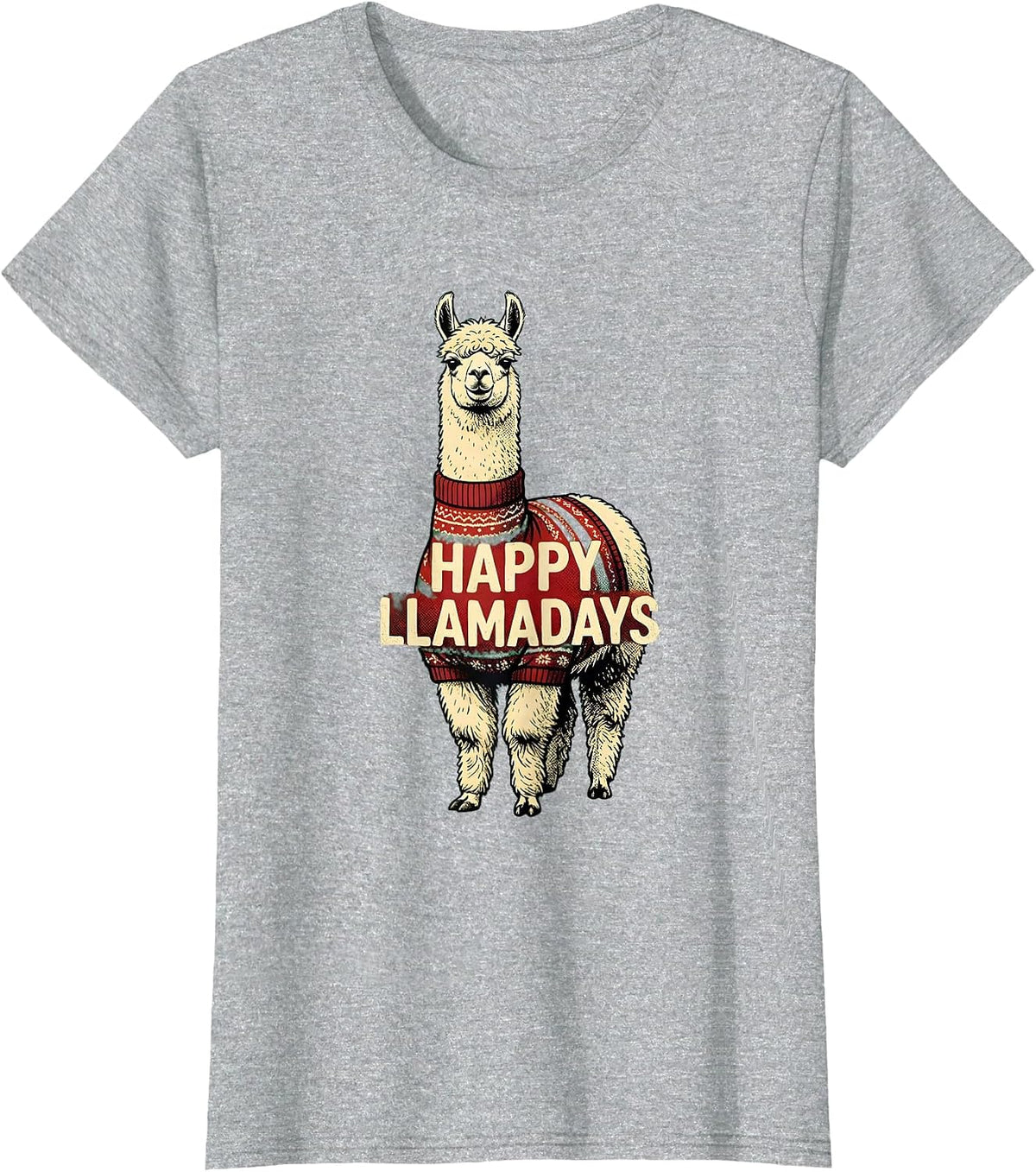 Women's Happy Llamadays Funny Llama Christmas Alpaca Lover Gift T-Shirt - Heather Grey