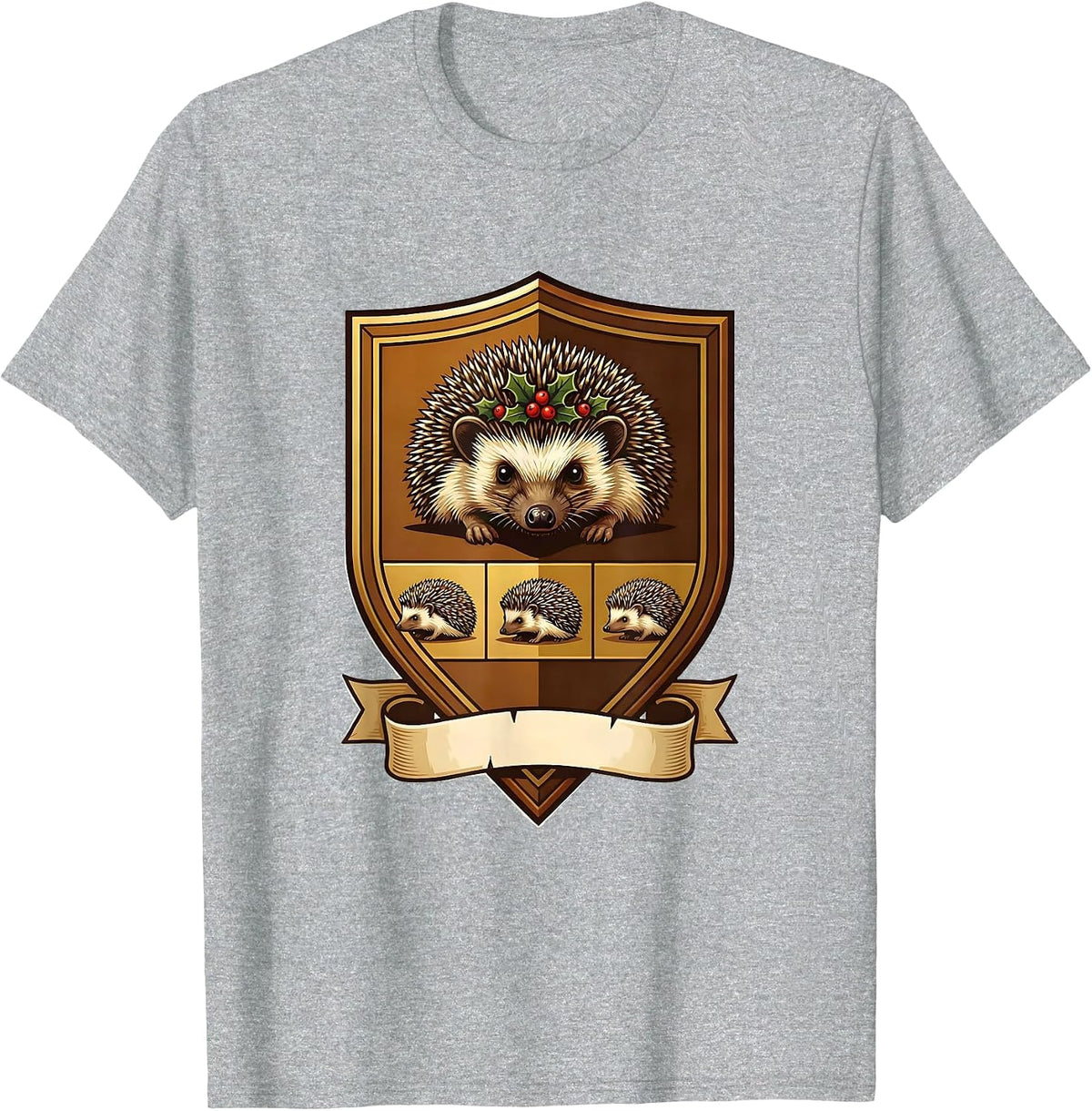 Men's Hedgehog Crest Emblem Cute Hedgehog Lover Christmas T-Shirt - Heather Grey
