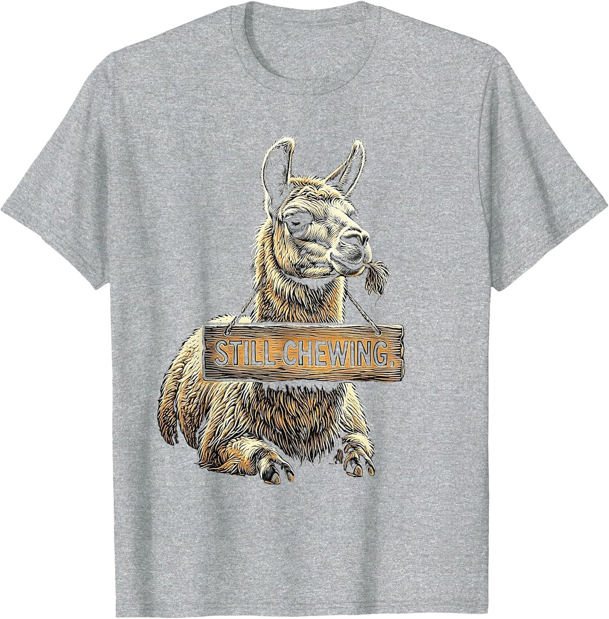 Men's Still Chewing Funny Llama Alpaca Pun Humor T-Shirt - Heather Grey