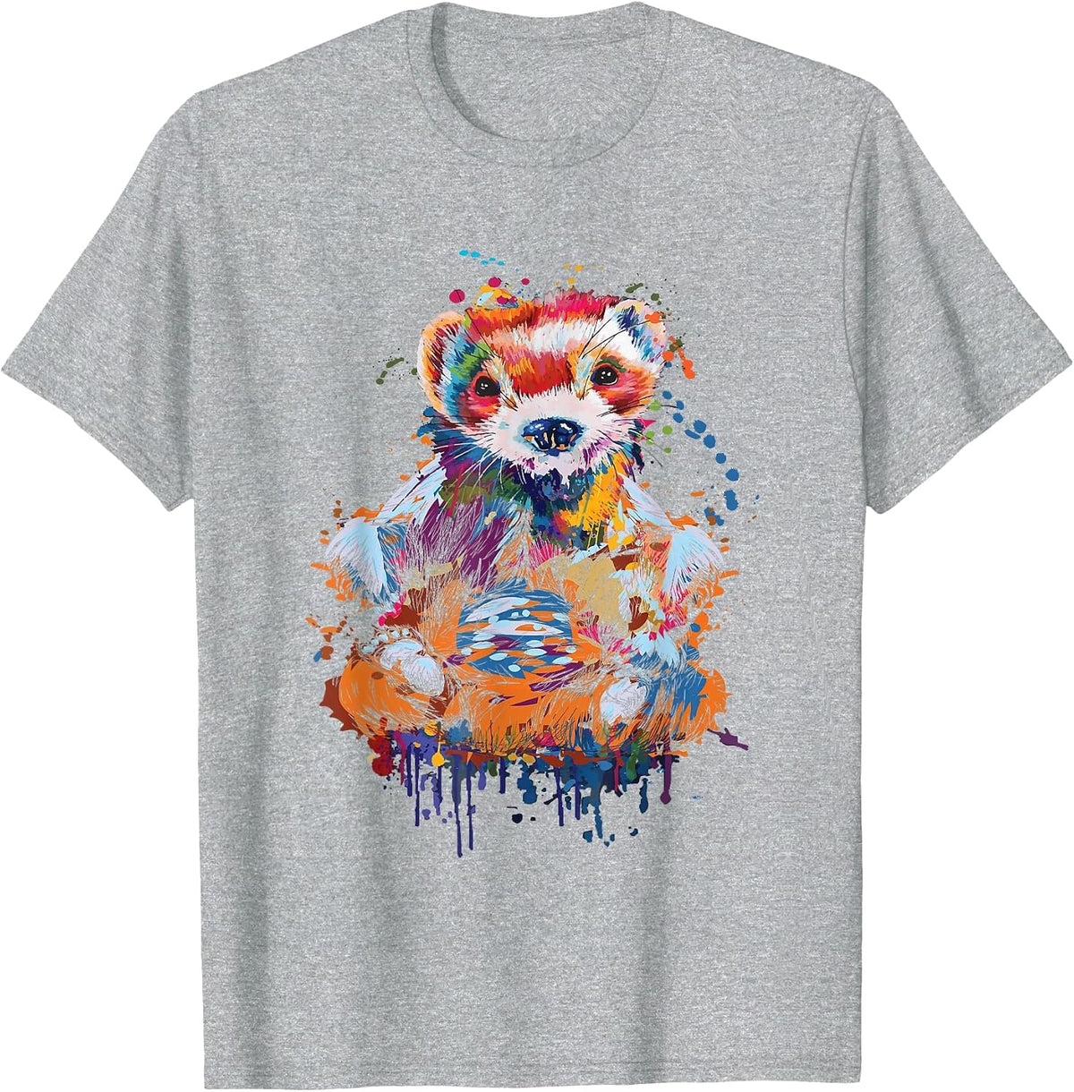 Colourful Ferret - Zoo Animal Ferret Lover T-Shirt - Heather Grey