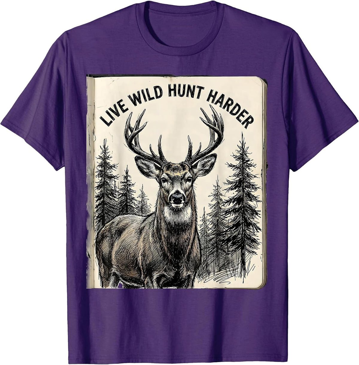 Men's Live Wild Hunt Harder Hunting Graphic Design T-Shirt - Purple