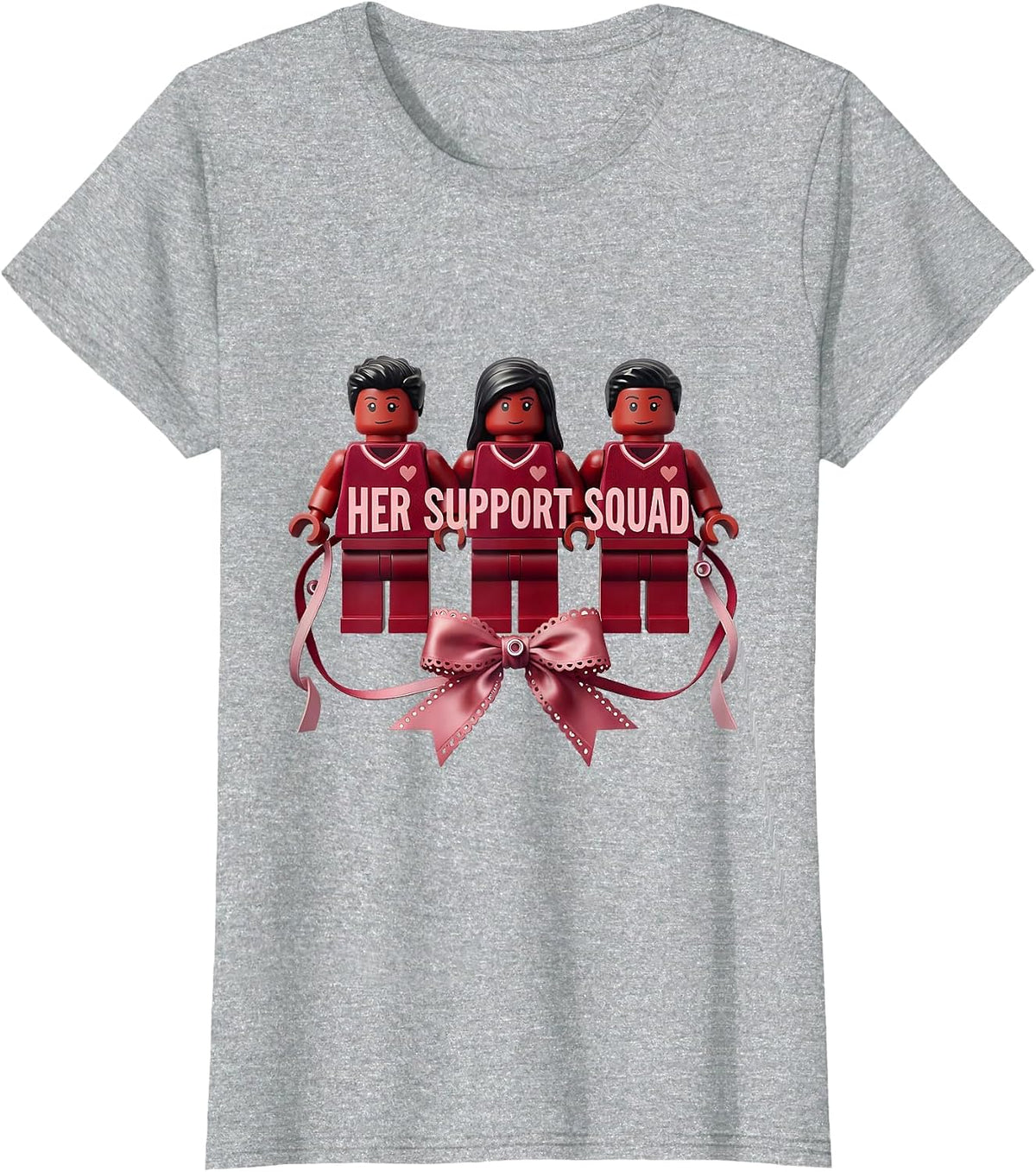 Women's Her Support Squad Coquette Ribbon Down Syndrome Awareness T-Shirt - Heather Grey