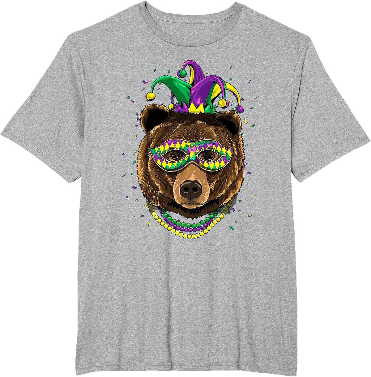 Bear Animal Lover Cute Mardi Gras Carnival Jester T-Shirt, Men's Big and Tall, Heather Grey, 5X Tall - As Pictured