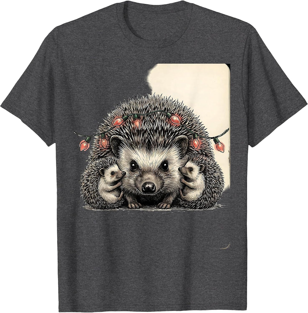 Men's Hedgehog Family Cute Christmas Animal Lover Holiday T-Shirt - Dark Heather Grey
