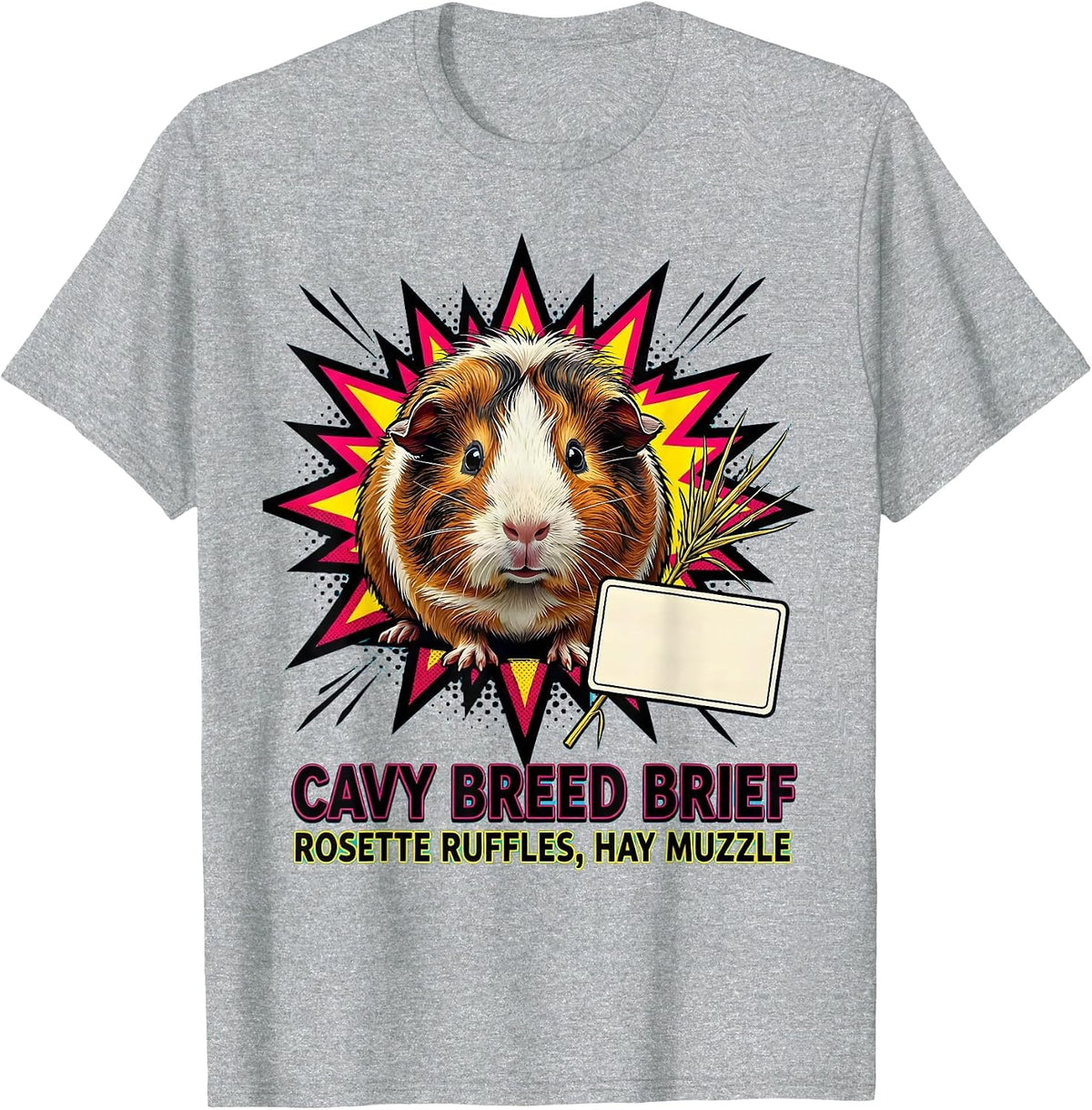 Men's Cavy Breed Brief Rosette Ruffles Hay Muzzle Funny T-Shirt - Heather Grey