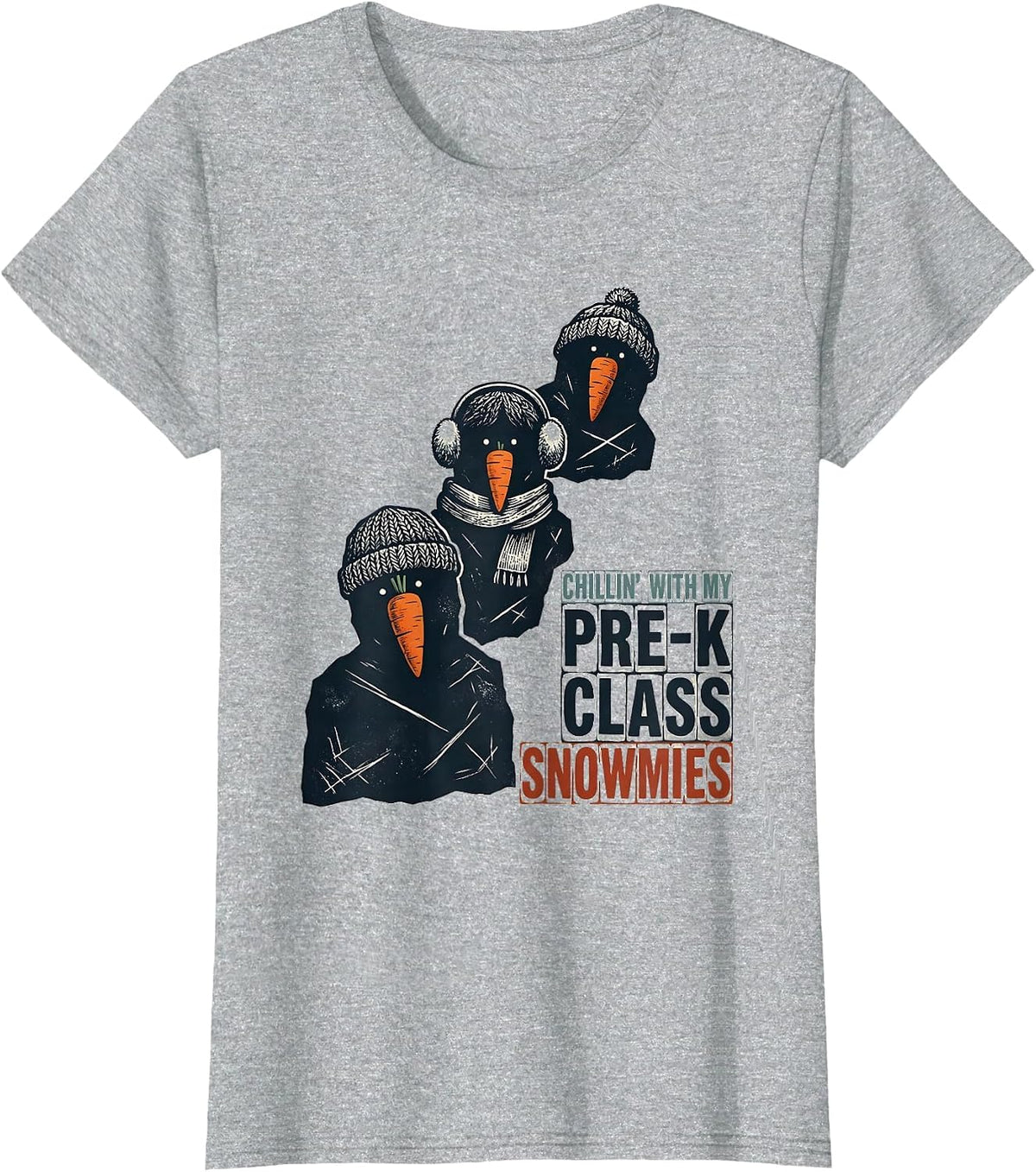 Chillin With My Pre-K Class Snowmies Funny Teacher Christmas T-Shirt - Heather Grey