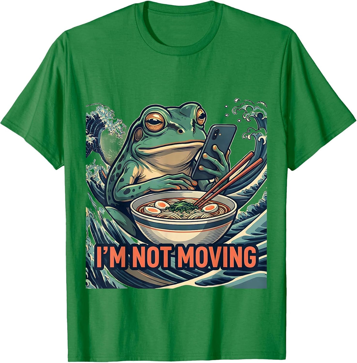Men's I’m Not Moving Funny Grumpy Frog Ramen Anime Art T-Shirt - Kelly Green