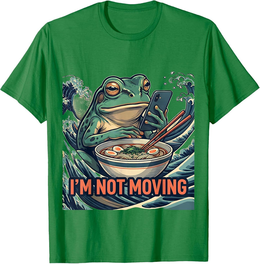 Men's I’m Not Moving Funny Grumpy Frog Ramen Anime Art T-Shirt - Kelly Green