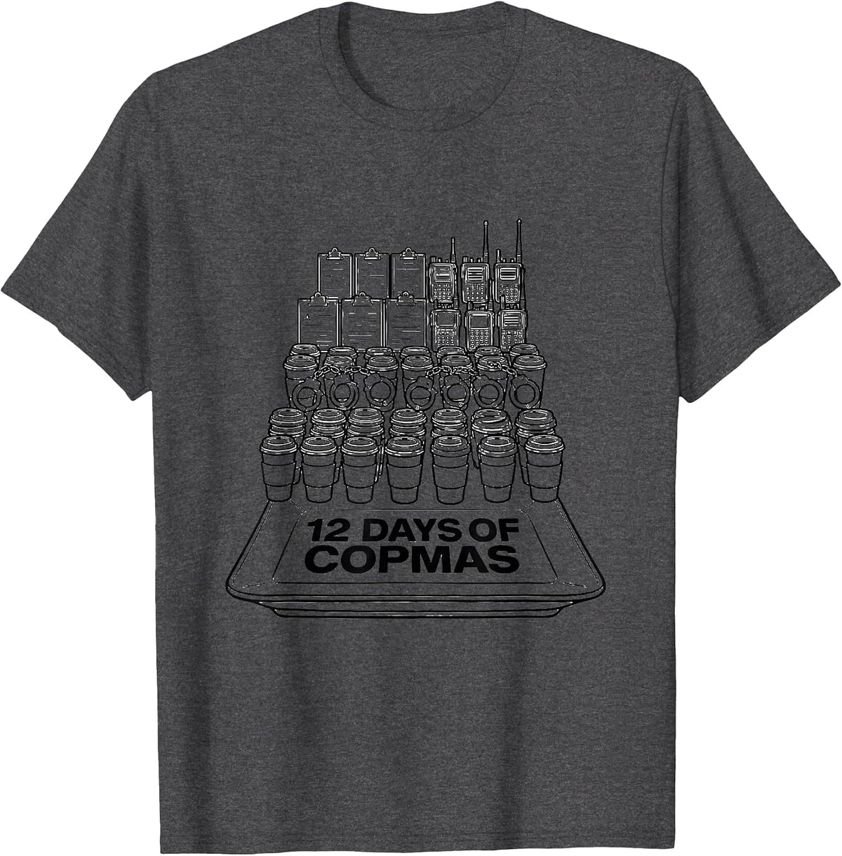 12 Days of Copmas Funny Police Officer Christmas Carol T-Shirt - Dark Heather Grey