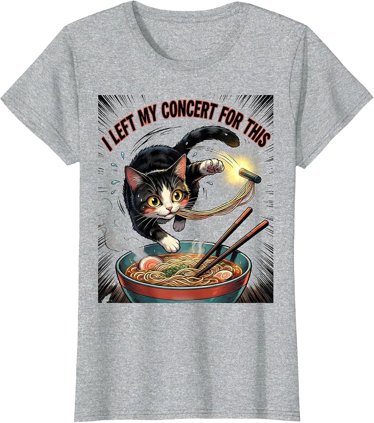 Women's I Left My Concert For This Funny Kawaii Anime Cat Ramen Gift T-Shirt - Heather Grey
