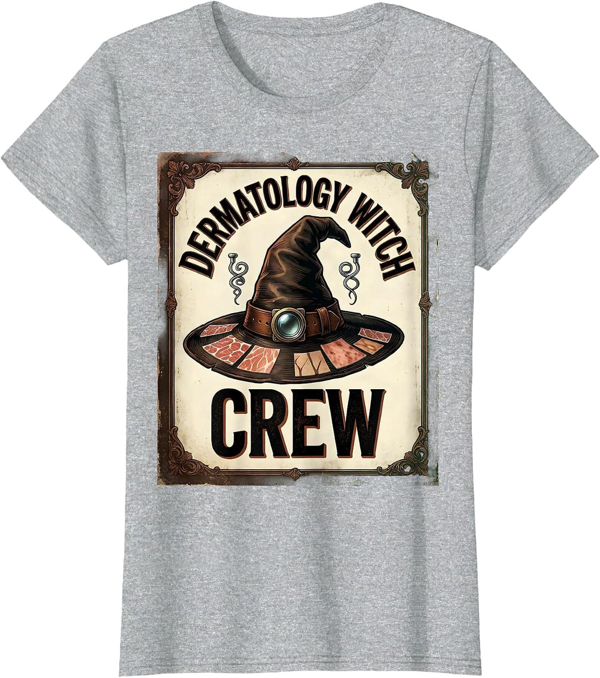 Women's Dermatology Witch Crew Vintage Dermatology Halloween Crew T-Shirt - Heather Grey