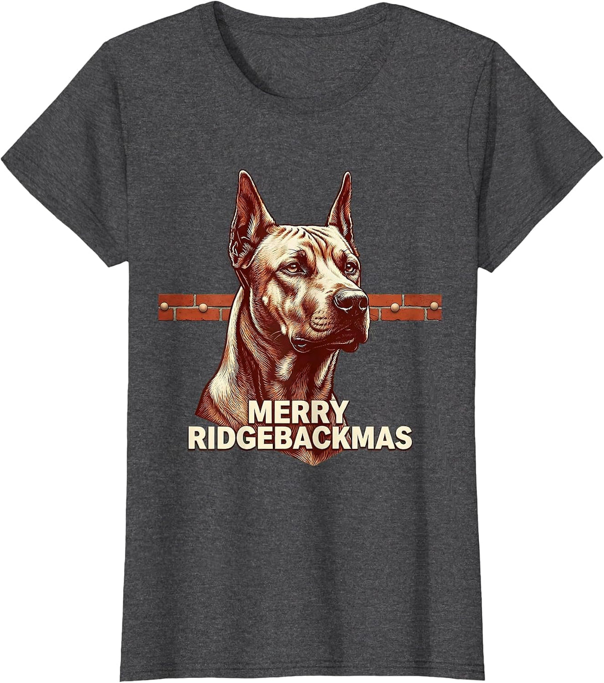 Women's Merry Ridgebackmas Funny Rhodesian Ridgeback Dog Christmas T-Shirt - Dark Heather Grey