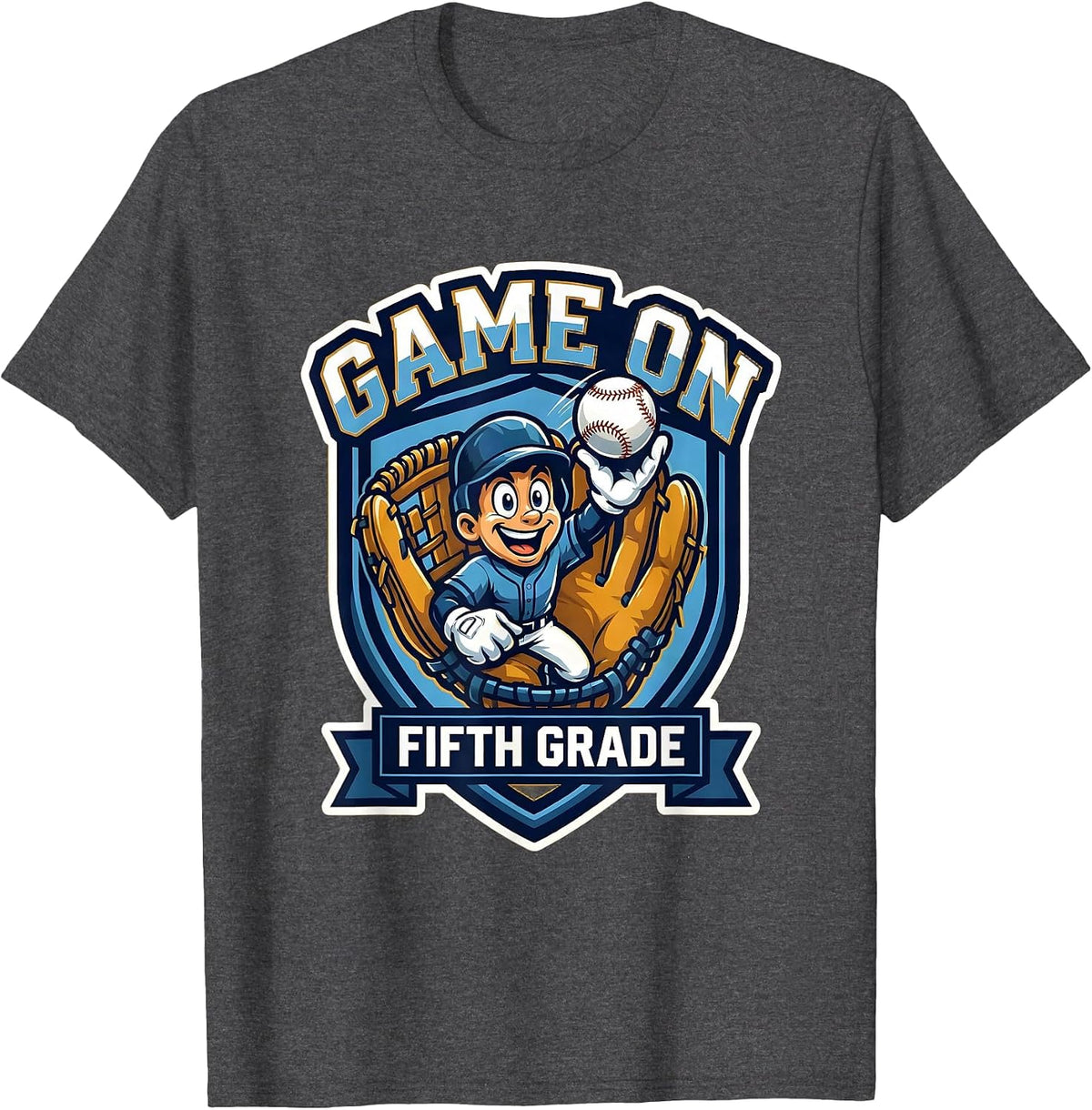 Men's Game On Fifth Grade Playful Mascot Logo Back To School T-Shirt - Dark Heather Grey