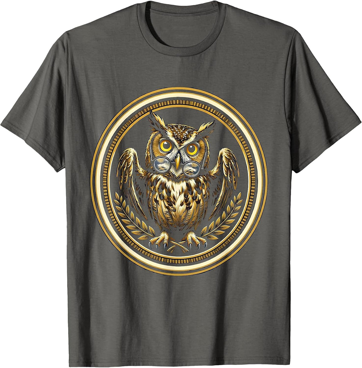 Men's Confused Owl in Glasses Funny Bookworm Design T-Shirt - Asphalt Grey