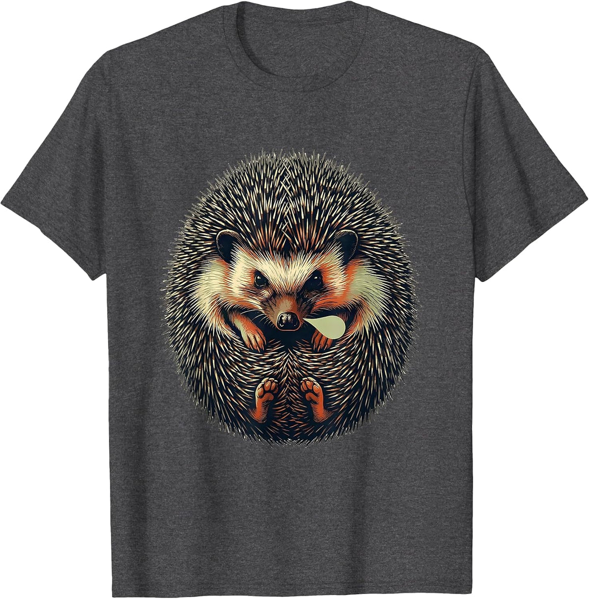 Cute Hedgehog Screenprint Pet Lover Novelty Humor T-Shirt - Dark Heather Grey