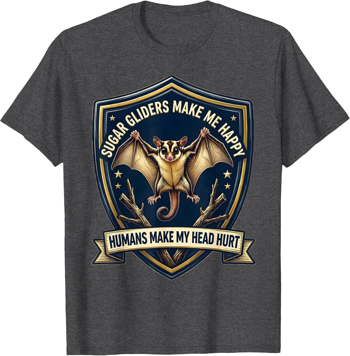 Men's Sugar Gliders Make Me Happy Humans Make My Head Hurt Funny T-Shirt - Dark Heather Grey