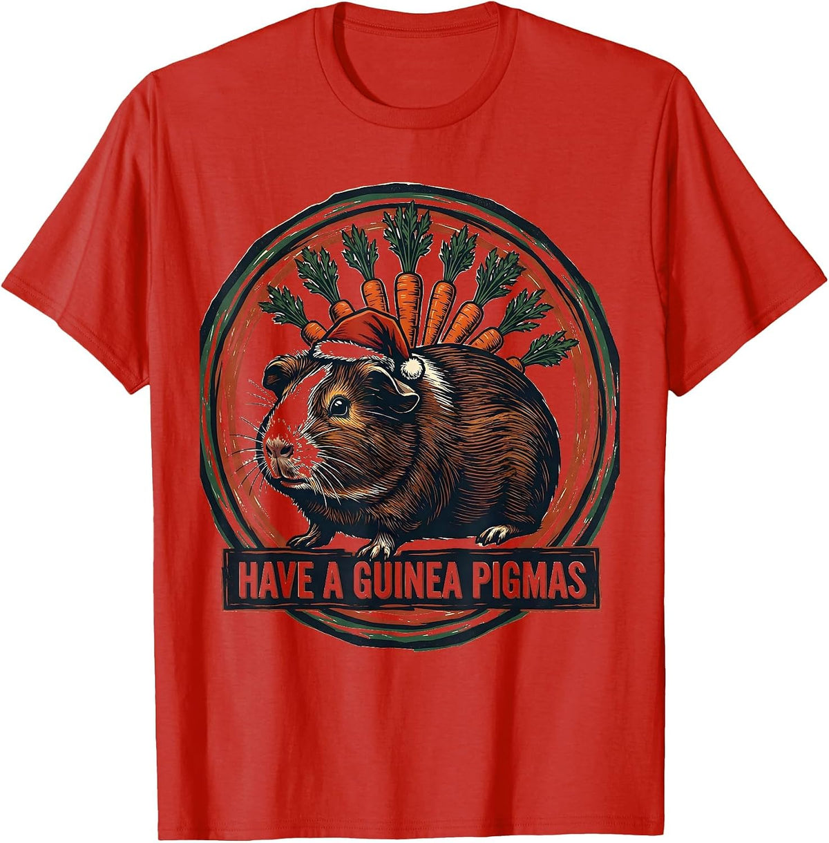 Men's Have A Guinea Pigmas Linocut Funny Guinea Pig Owner T-Shirt - Red
