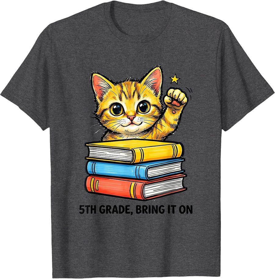 Men's 5th Grade Bring It On Cute Kitten Back To School Girls T-Shirt - Dark Heather Grey