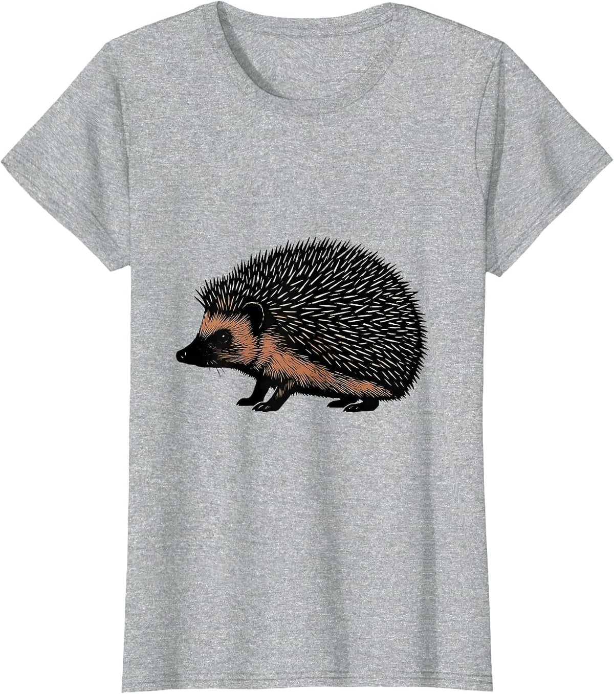Women's Compact Side-Profile Hedgehog Linocut Minimalist Line Art T-Shirt - Heather Grey