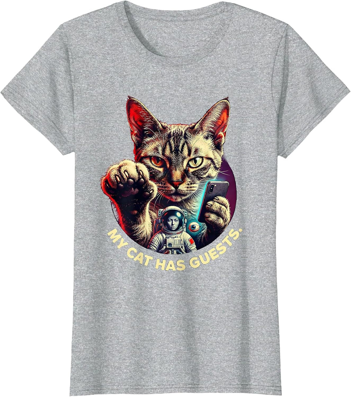 Women's My Cat Has Guests Pulp Cover Funny Cat Lover Novelty Gift T-Shirt - Heather Grey