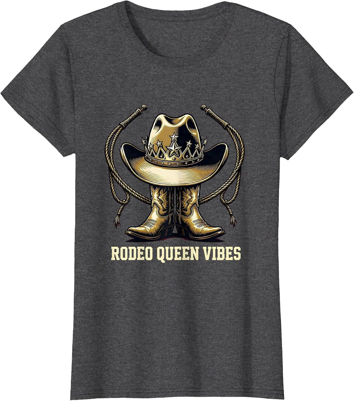 Women's Rodeo Queen Vibes Western Cowgirl Design T-Shirt - Dark Heather Grey