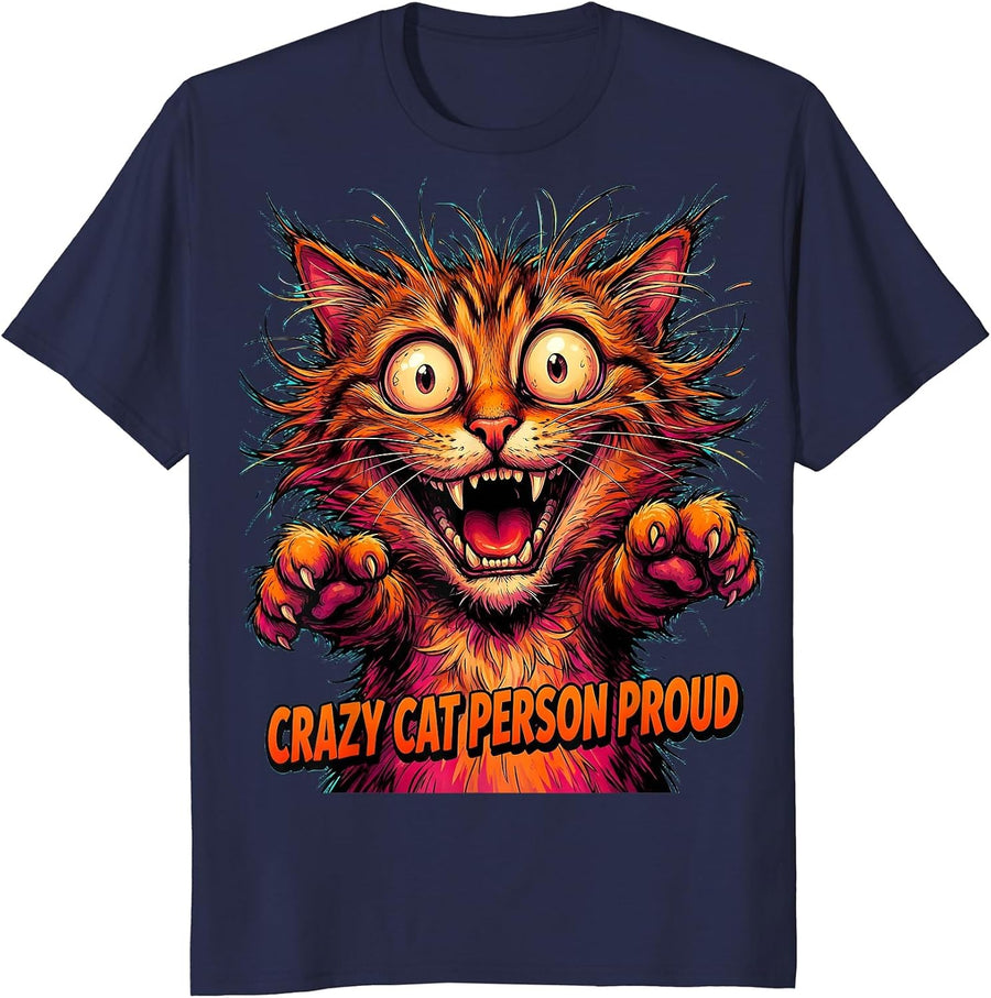 Crazy Cat Person Proud Feline Lover Design T-Shirt - Navy Blue