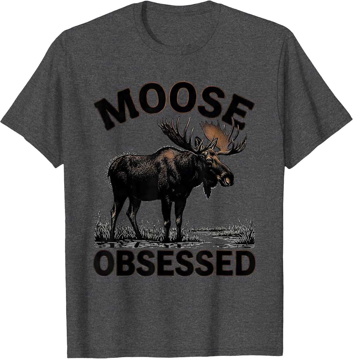 Men's Mooseobsessed Blackwork Dotwork Elk Moose Hunting Wildlife T-Shirt - Dark Heather Grey