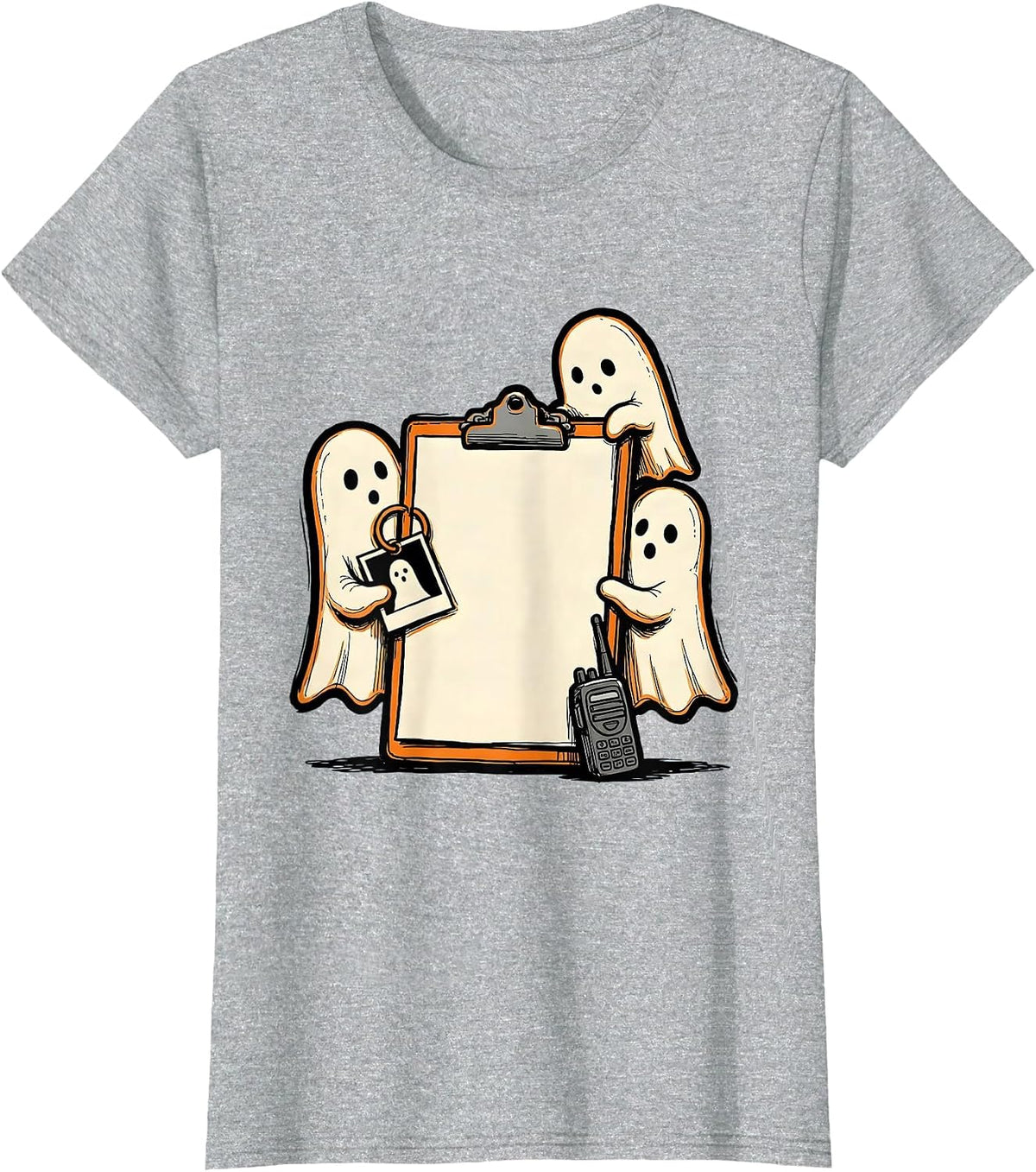 Women's Friendly Ghost Clipboard Para Normal Activities SpEd Teacher T-Shirt - Heather Grey