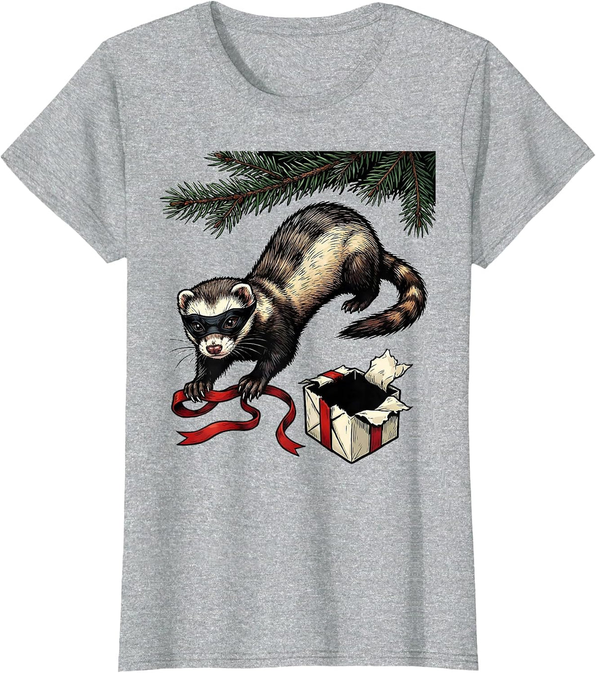 Ferret Tearing Gift Box Funny Ferret Lover Gift T-Shirt - Heather Grey