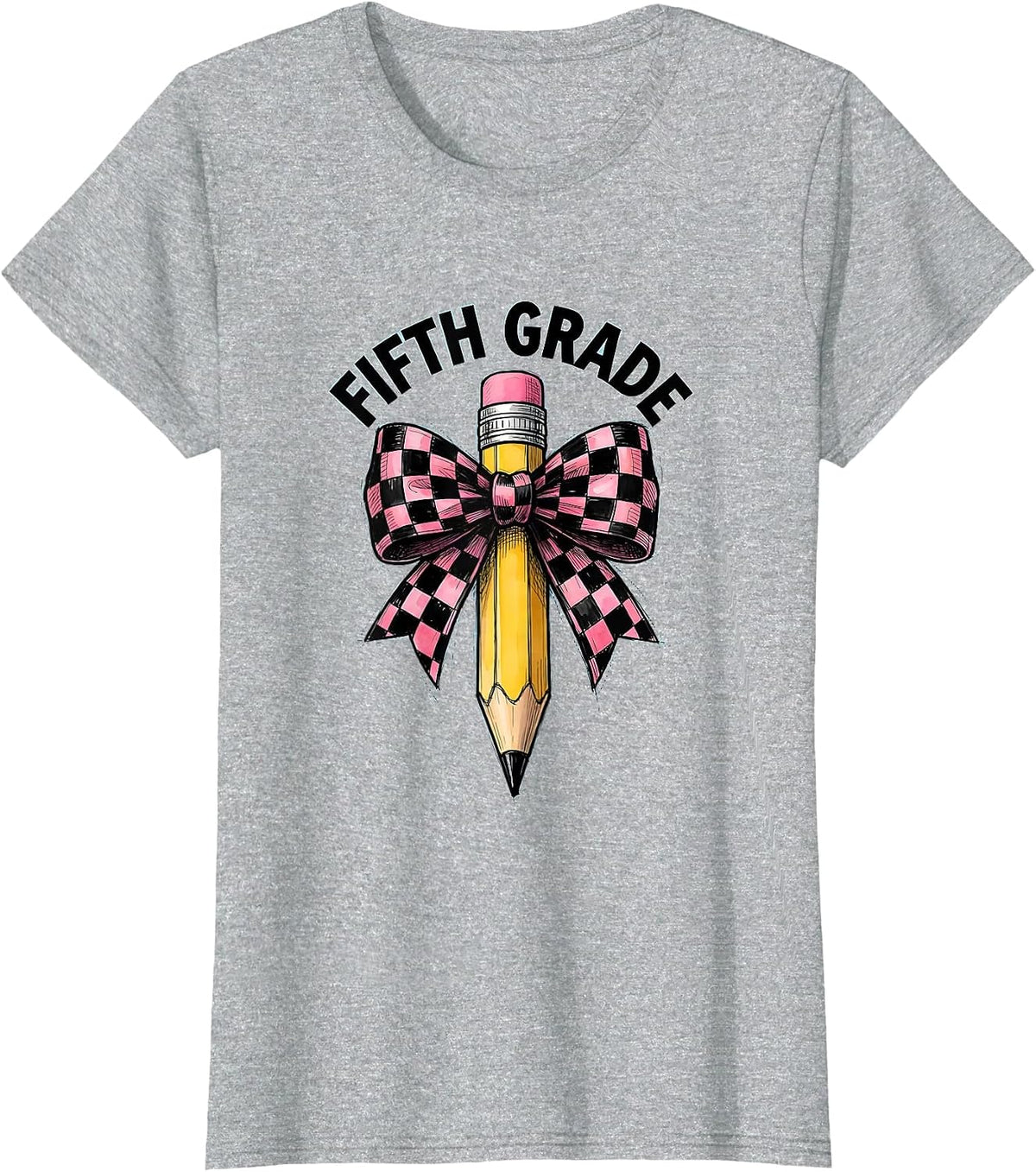 Fifth Grade Cute Coquette Bow Pencil Back To School Gift T-Shirt - Heather Grey