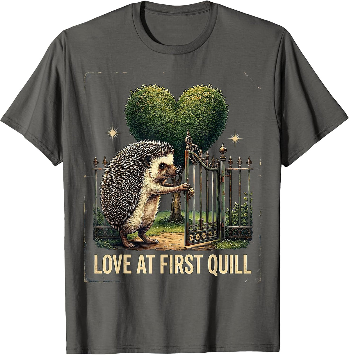Love At First Quill Vintage Hedgehog Lover Cute Cartoon T-Shirt - Asphalt Grey
