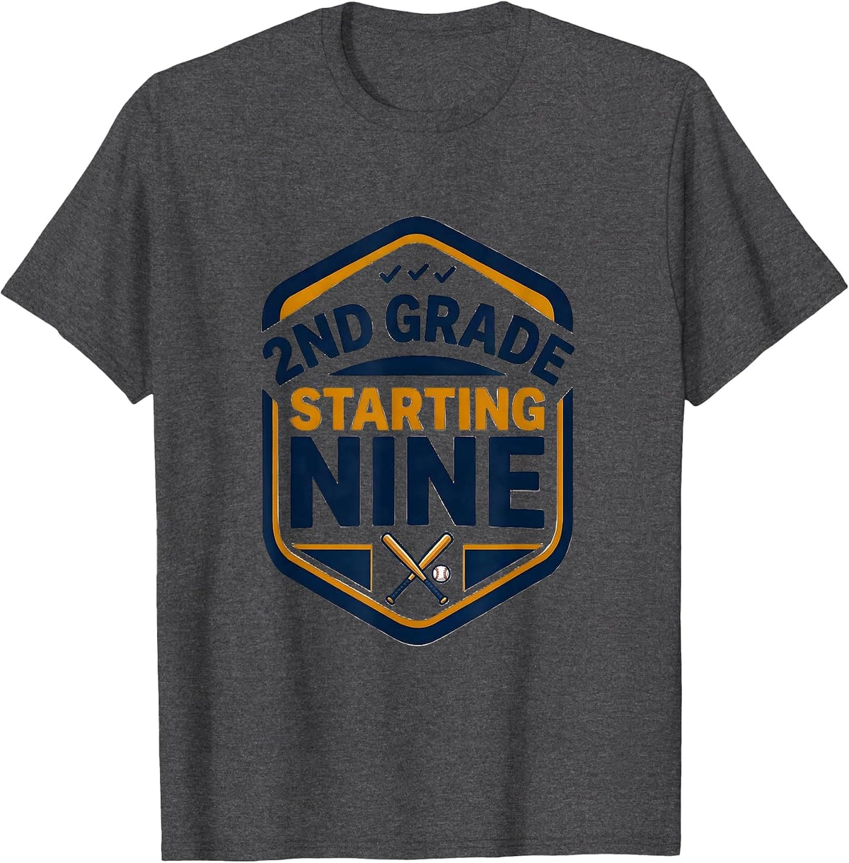 Men's 2nd Grade Starting Nine Back To School Baseball Drip T-Shirt - Dark Heather Grey