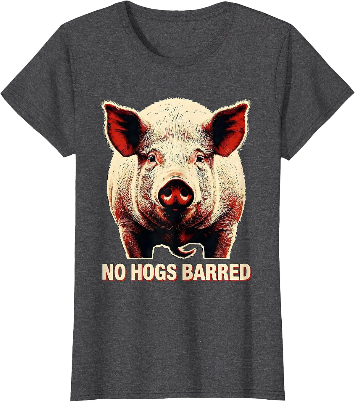 Women's No Hogs Barred Funny Pig Farm Animal Lover Novelty T-Shirt - Dark Heather Grey