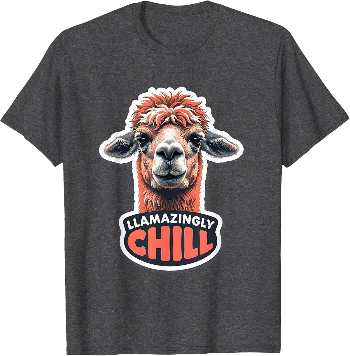 Llamazingly Chill Funny Llama Alpaca Humor Sticker Style T-Shirt - Dark Heather Grey