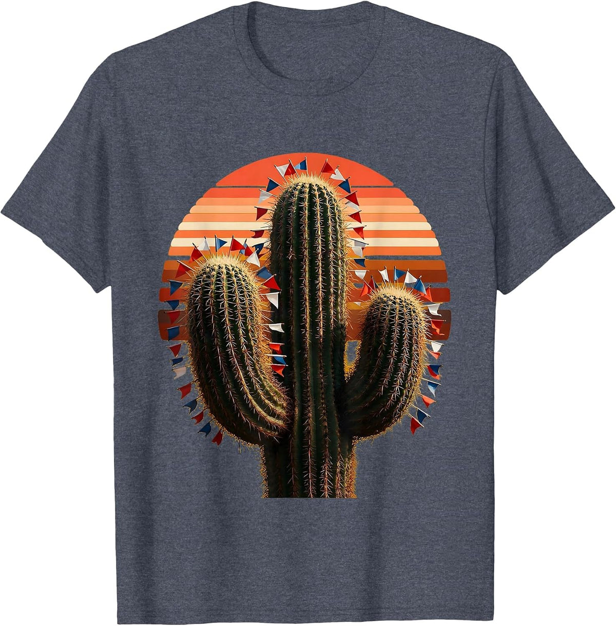 Red White and Blue Patriotic Cactus Flag Design T-Shirt - Heather Blue