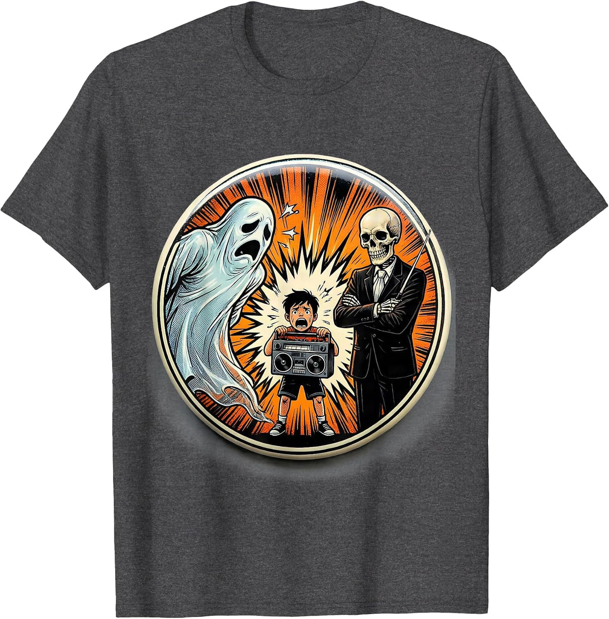 Sealed Ghost Comic Music Teacher Halloween Humor T-Shirt - Dark Heather Grey