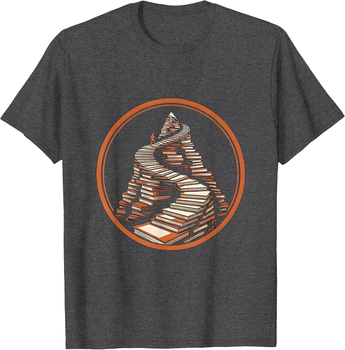 Men's Dyslexia Awareness Stacked Books Mountain Path T-Shirt - Dark Heather Grey